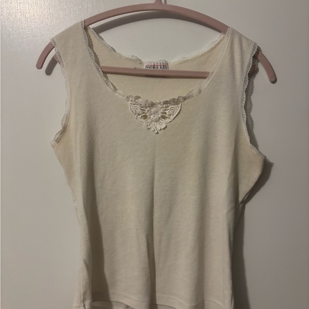 Vintage Feather Bed Intimates Lace-Accent Cream Sleeveless Tank Cottagecore